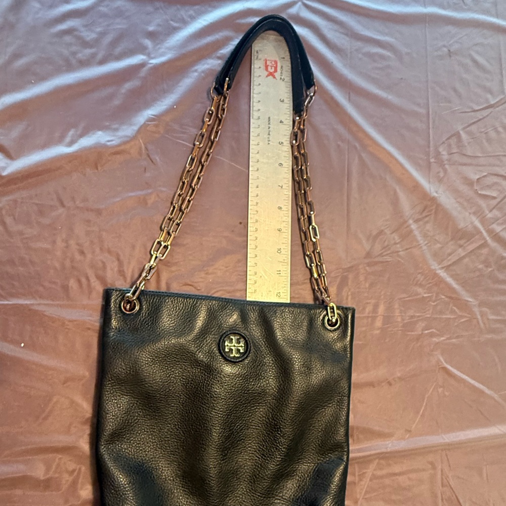 Tory Burch Black Pebbled Leather Gold Chain Convertible Shoulder/Crossbody Bag - Picture 6 of 12